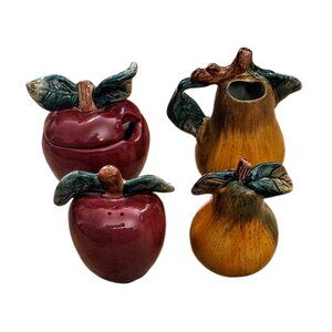 Vintage Sakura Japan Fruit Creamer Sugar Bowl Salt Pepper Shaker Set